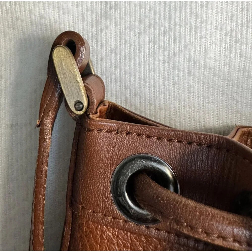 BURBERRYS Brown Leather Drawstring Bucket Bag COA Nova Check Haystack Lining VTG - Picture 8 of 14